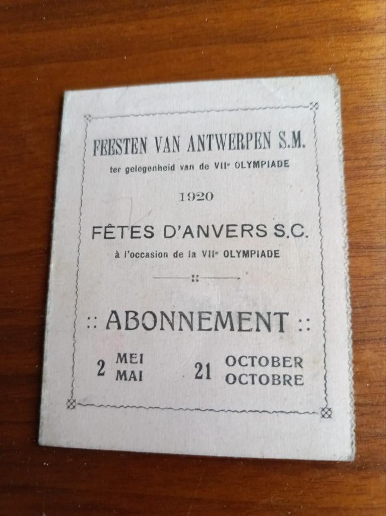 Toegangsabonnement Feesten van Antwerpen 1920, Ophalen of Verzenden