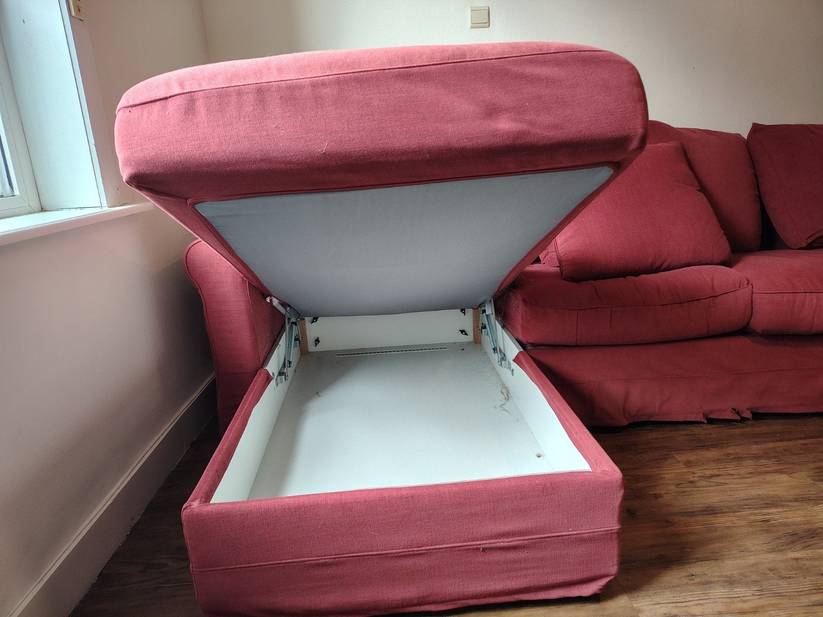 Comfortabele stoffen 4 pers. zitbank VIMLE met chaise longue, Huis en Inrichting, Zetels | Zetels en Chaises Longues, Zo goed als nieuw
