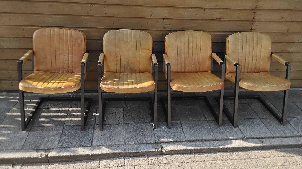 4 leren stoelen, Huis en Inrichting, Stoelen, Ophalen, Gebruikt, Vier, Leer