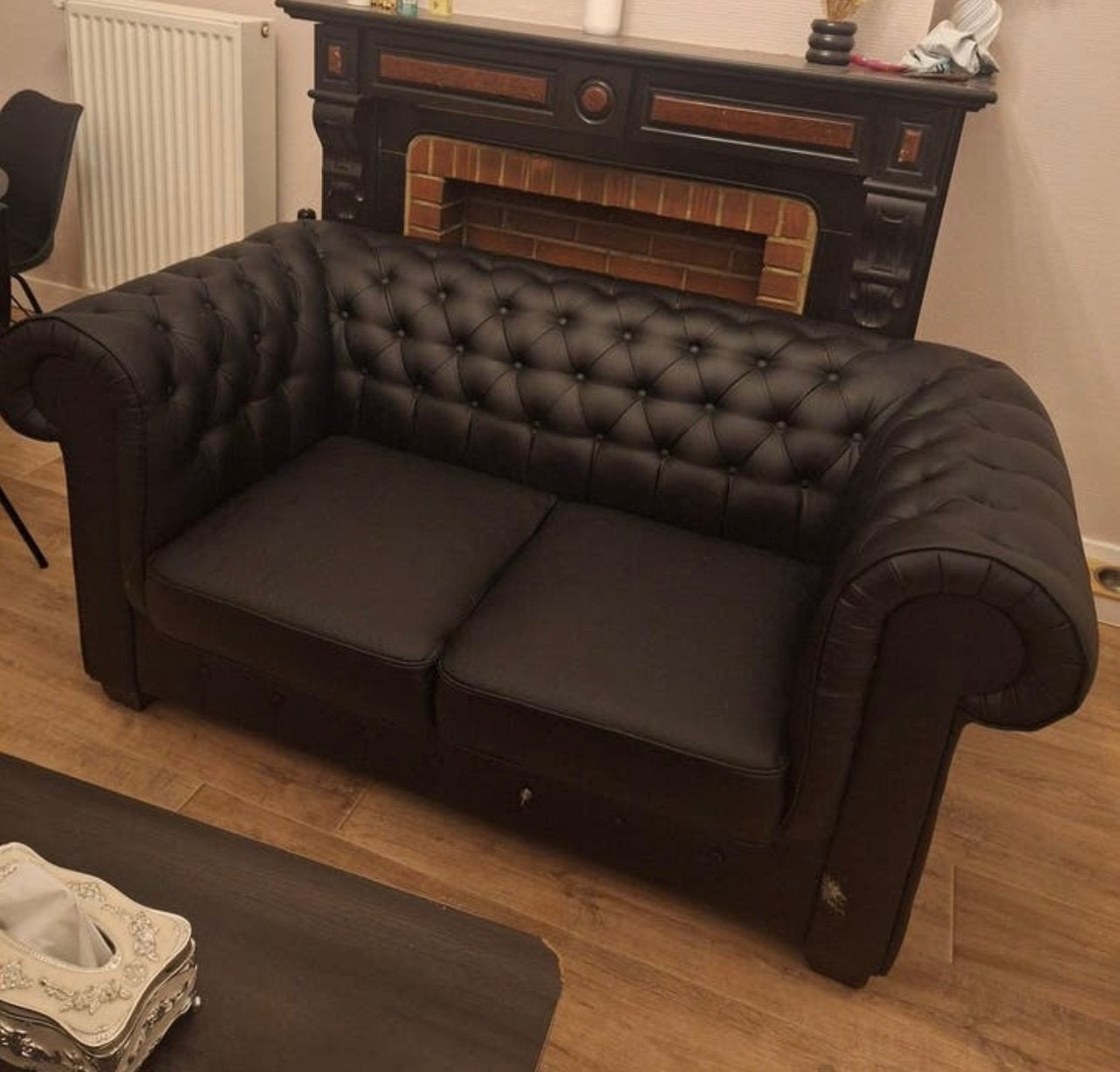 Chesterfield lerenzetel 2-zit, Ophalen, Gebruikt, Tweepersoons, 150 tot 200 cm