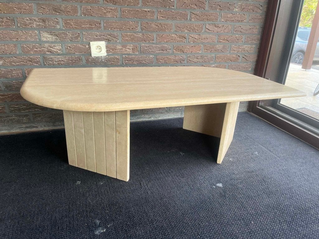 Travertin salontafel in dubbele puntvorm, Ophalen of Verzenden