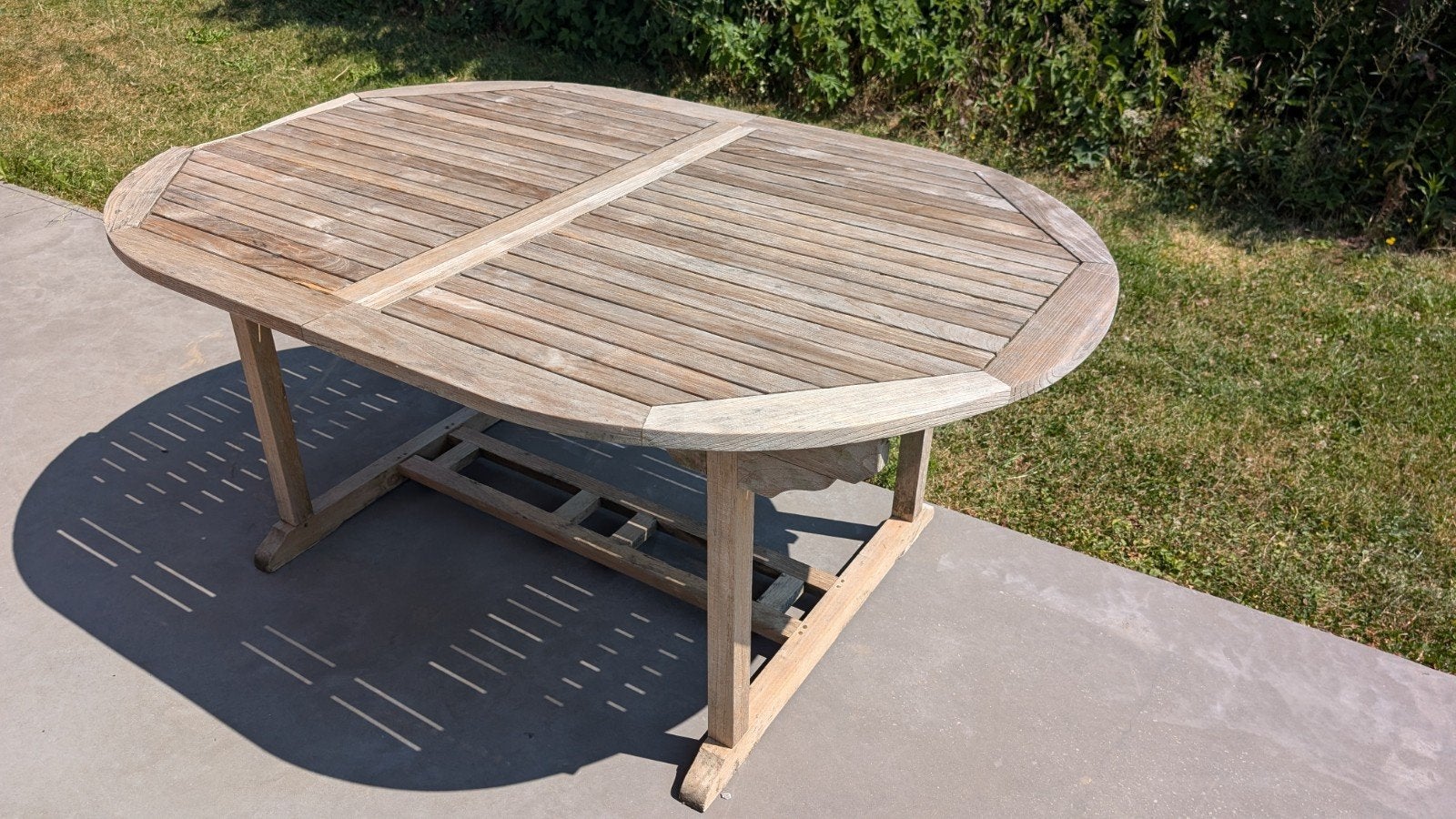 Table de jardin en teck 180x120 et 5 chaises, Jardin & Terrasse, Enlèvement, Utilisé, Ovale, Bois