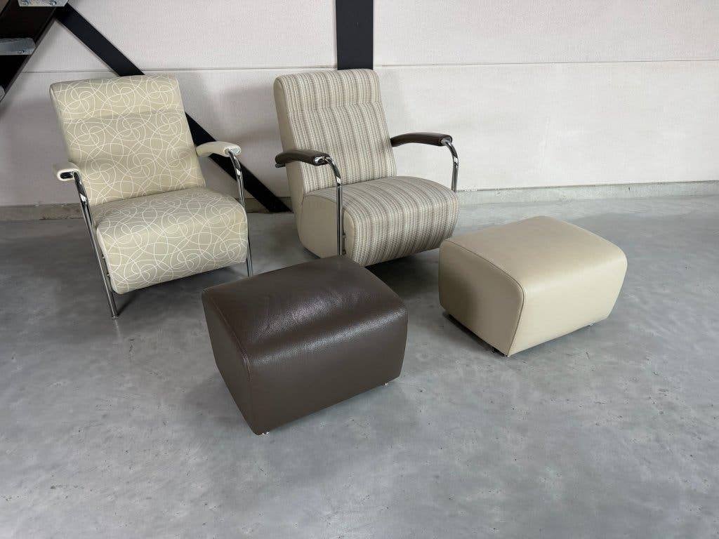 Fauteuils Leolux Scylla avec repose-pieds – tissu et cuir, Maison & Meubles, Comme neuf, Enlèvement, Gelderland Harvink Pode Jori Montis