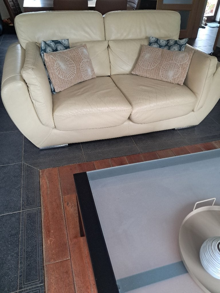 Salon cuir beige 3+2+1, Maison & Meubles, Autres dimensions, Banc droit, Enlèvement, Utilisé
