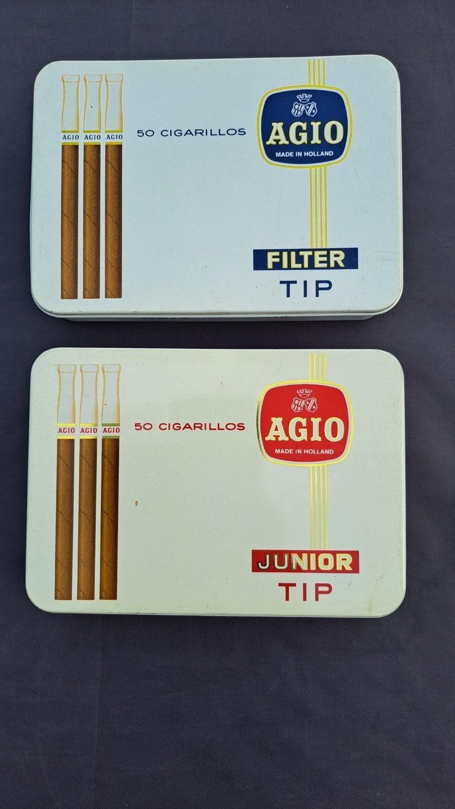 2 boîtes vintage vide de 50 cigarillos Tip AGIO, Enlèvement