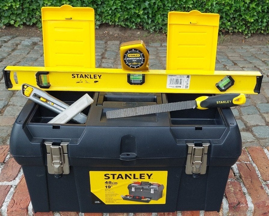 Nieuwe Stanley Set: Koffer 19" + Waterpas + Meter - Vijl +++, Ophalen of Verzenden, Zo goed als nieuw, Gereedschapsset, Stanley