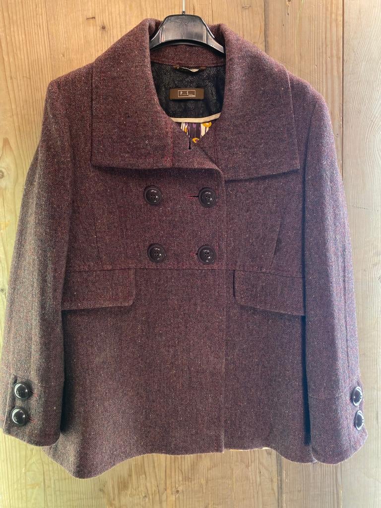 P.S. FASHION Tweed Wool Coat Burgundy Purple Speckled Jacket, Kleding | Dames, Jassen | Winter, Zo goed als nieuw, Maat 36 (S)