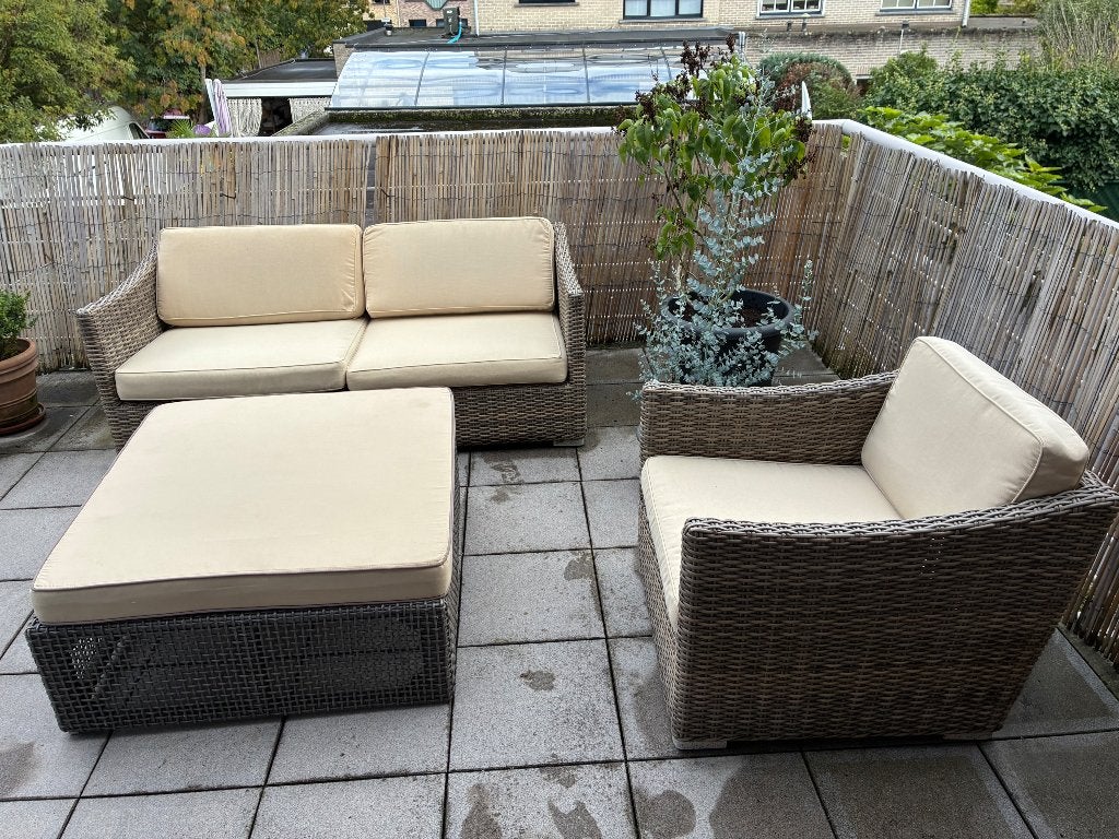 Loungeset met losse kussens, Jardin & Terrasse, Osier, Utilisé, Enlèvement, 4 places