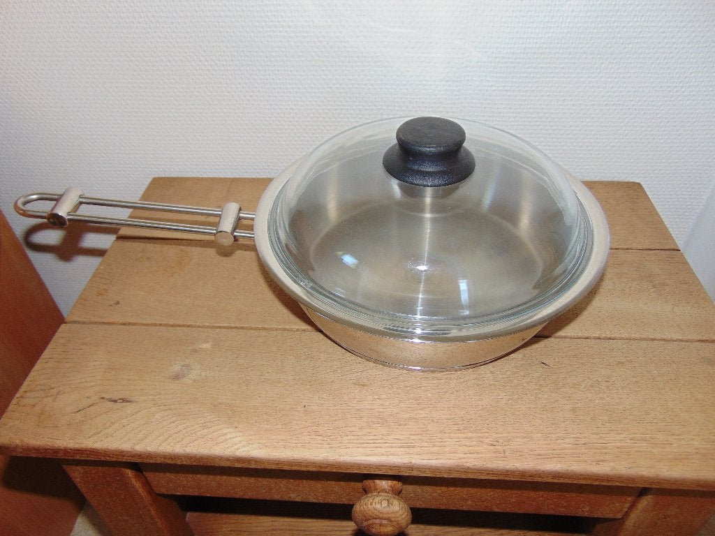 Braadpan inox 21,5 cm, Huis en Inrichting, Inox, Gebruikt, Braadpan, Met deksel