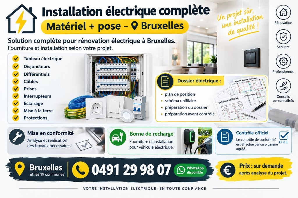 Installation électrique complète – Matériel + pose Bruxelles, Bricolage & Construction, Enlèvement, Neuf, Tableau électrique