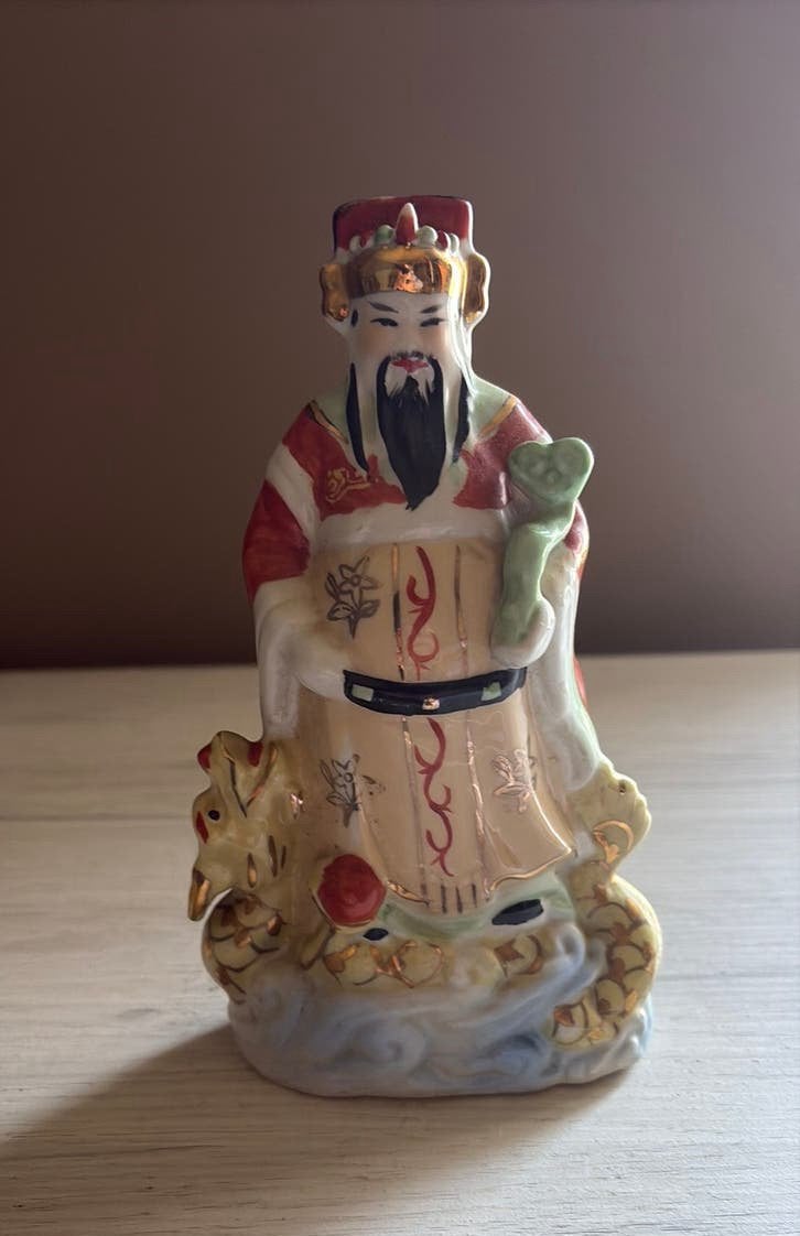Statue chinoise porcelaine Fu Xing avec sceptre Dragon Ru-yi, Enlèvement ou Envoi, Comme neuf