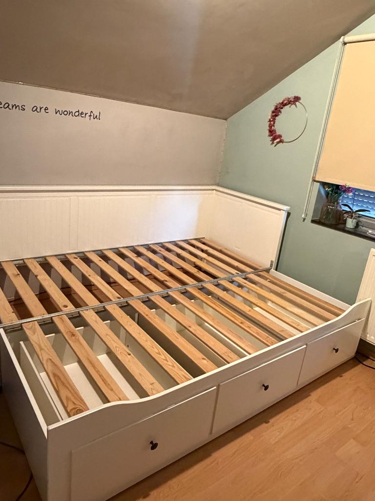 Uitschuifbare bed, Ophalen, Gebruikt, Eenpersoons, Wit