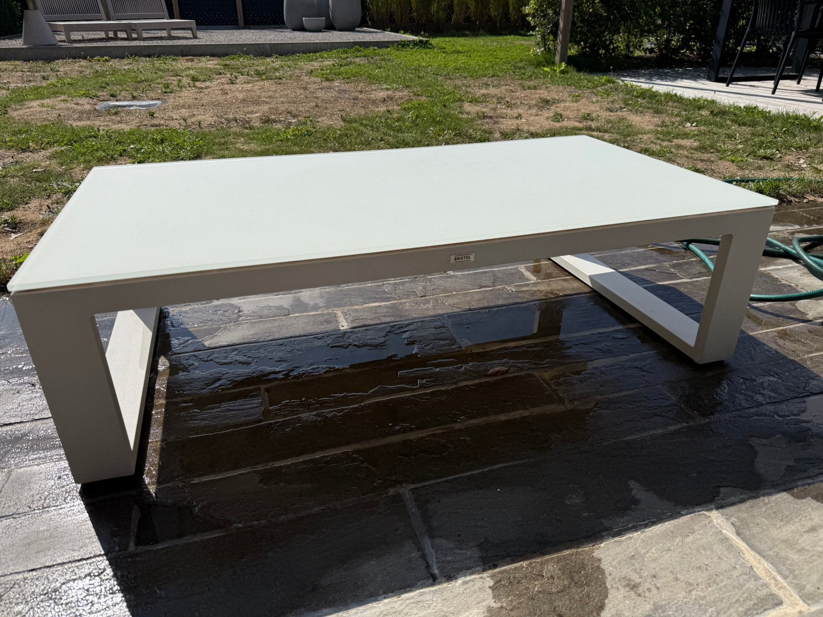 Loungetafel Bristol - wit alu & glas - top staat, Tuin en Terras, Tuintafels, Ophalen, Zo goed als nieuw, Aluminium