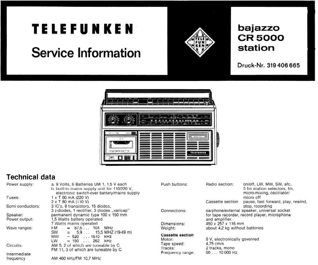 Telefunken bajazzo draagbare radio / cassette speler, Enlèvement ou Envoi, Utilisé, Radio