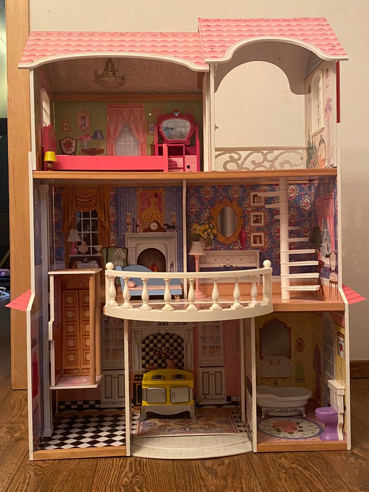 Grande maison de poupée meublée avec barbies et accessoires, Enlèvement, Comme neuf, Maison de poupées