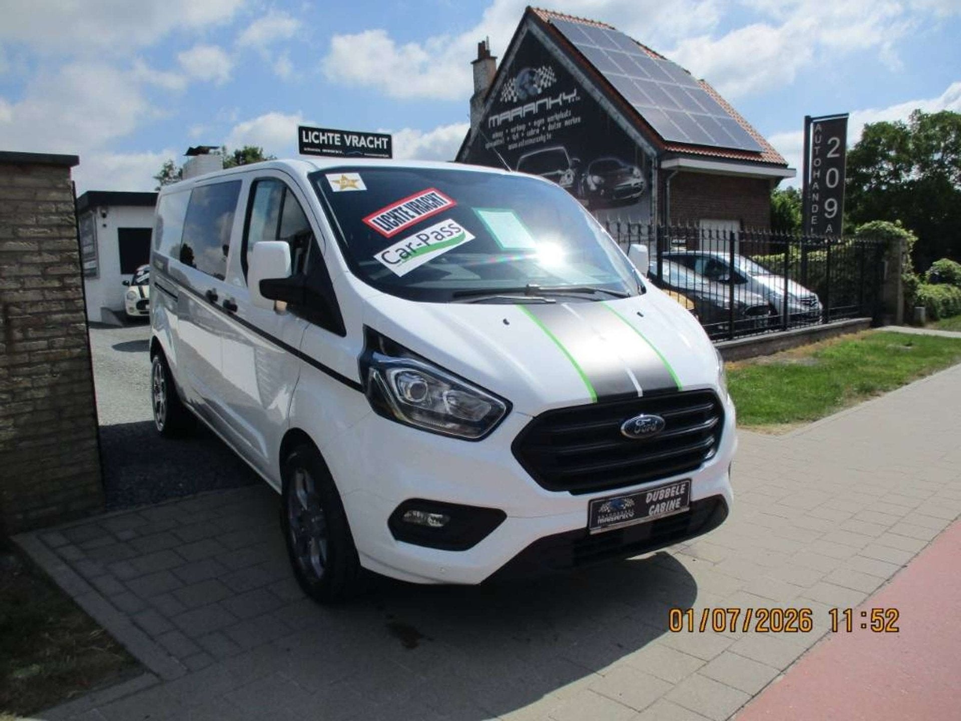 Ford Transit Custom 2.0TDCI 130PK SPORT L2 DUBBEL CABINE 6PL, Lichtsensor, Stof, 4 cilinders, Wit