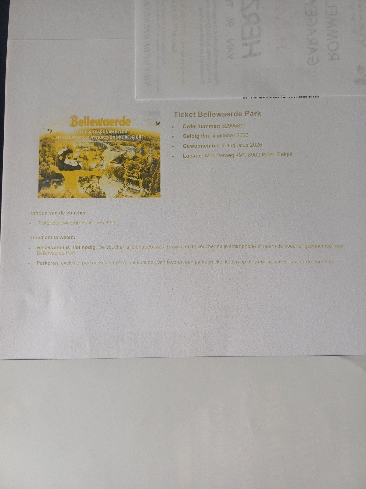 2 tickets bellewaerde