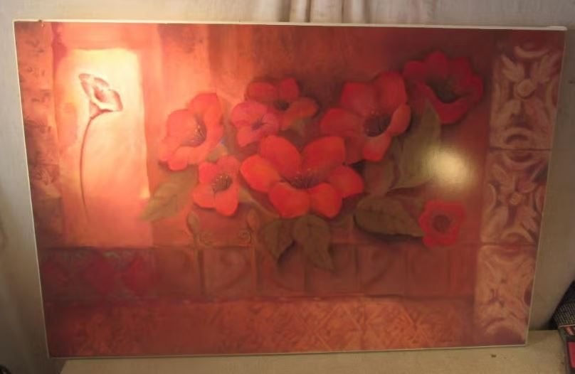 Belle œuvre d'art « Fleurs rouges » - signée - 90x60, Enlèvement ou Envoi, Comme neuf, Imprimé, Création originale