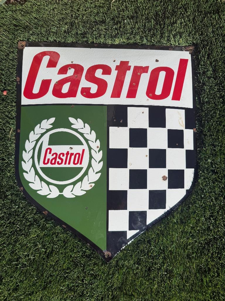 Assiette en émail Castrol Racing Garage Automobilia, Enlèvement ou Envoi, Utilisé, Panneau publicitaire