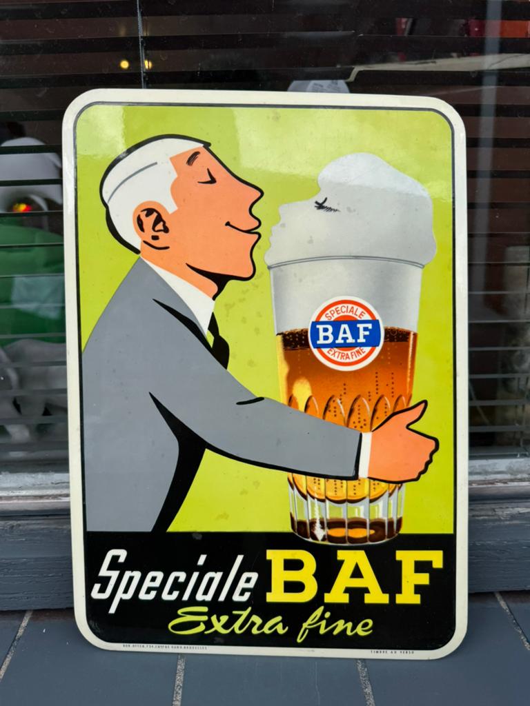 BAF Bier oud reclamebord, Verzamelen, Biermerken, Ophalen of Verzenden, Gebruikt, Reclamebord, Plaat of Schild, Overige merken