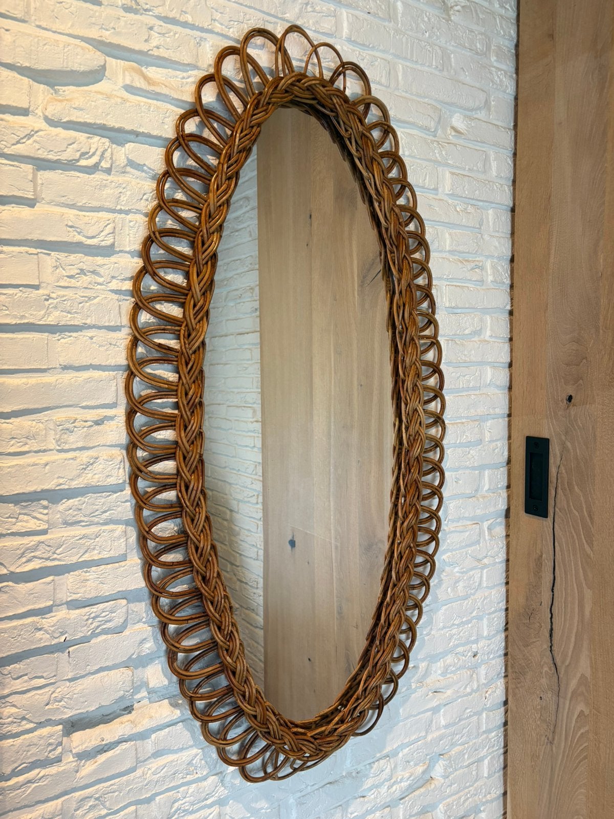 Grote vintage rotan spiegel, Maison & Meubles, Accessoires pour la Maison | Miroirs, Enlèvement, Comme neuf