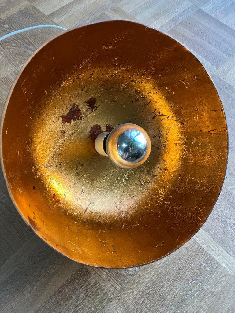 Hanglamp bladgoud en notelaar, merk Kinta, E27 (groot), Zo goed als nieuw, Hout, Ophalen