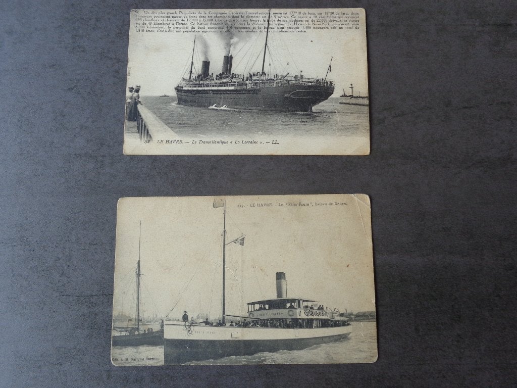 2 oude postkaarten van Le Havre (boten), Ophalen