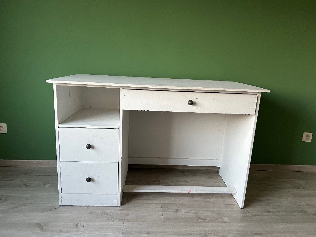 Mooie stevige houten bureau, Ophalen, Gebruikt, Hout, 122 cm