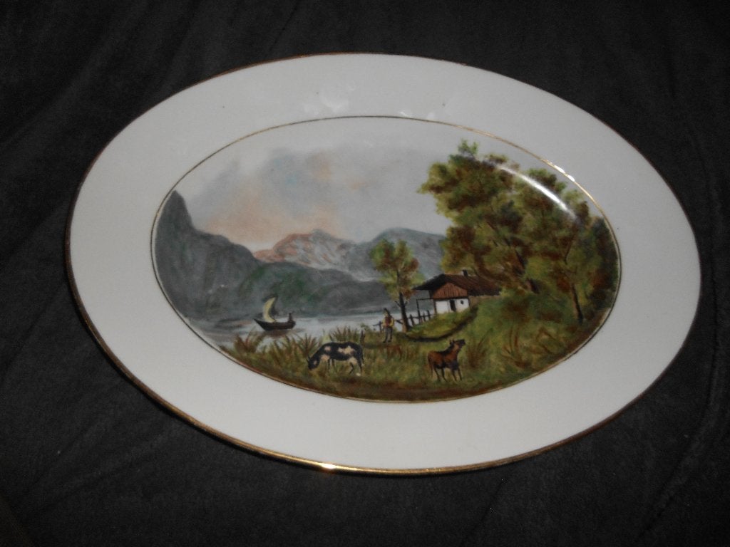 Plat ovale 39cm signé L Laurent 1886 ( scène champêtre ), Antiquités & Art, Enlèvement ou Envoi