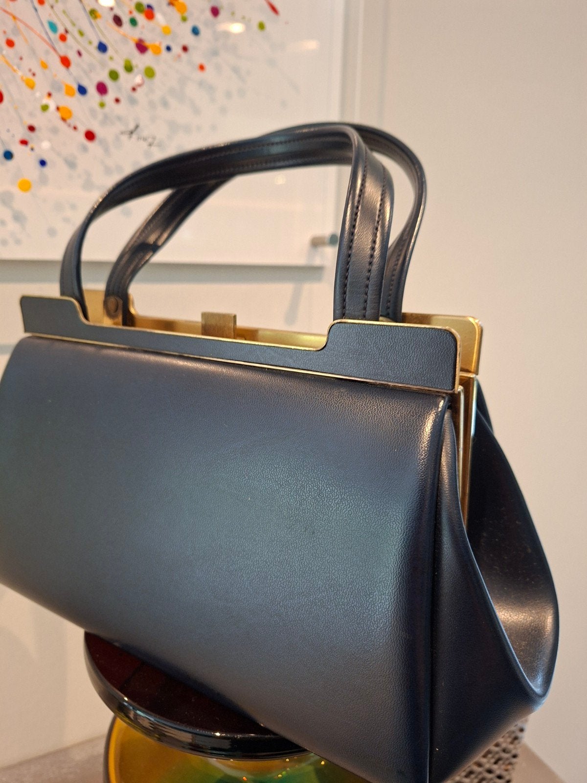 LH leren tas (Les Halles Paris). WIJNOOGST., Handtassen en Accessoires, Tassen | Damestassen, Ophalen of Verzenden, Blauw