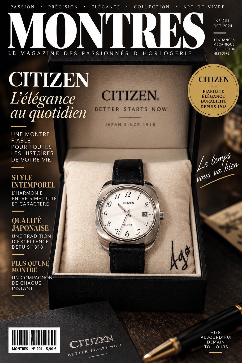 Montre CITIZEN 6000 AUTOMATIC — 1975 — PIÈCE VINTAGE, Enlèvement ou Envoi, Acier, Cuir, Citizen
