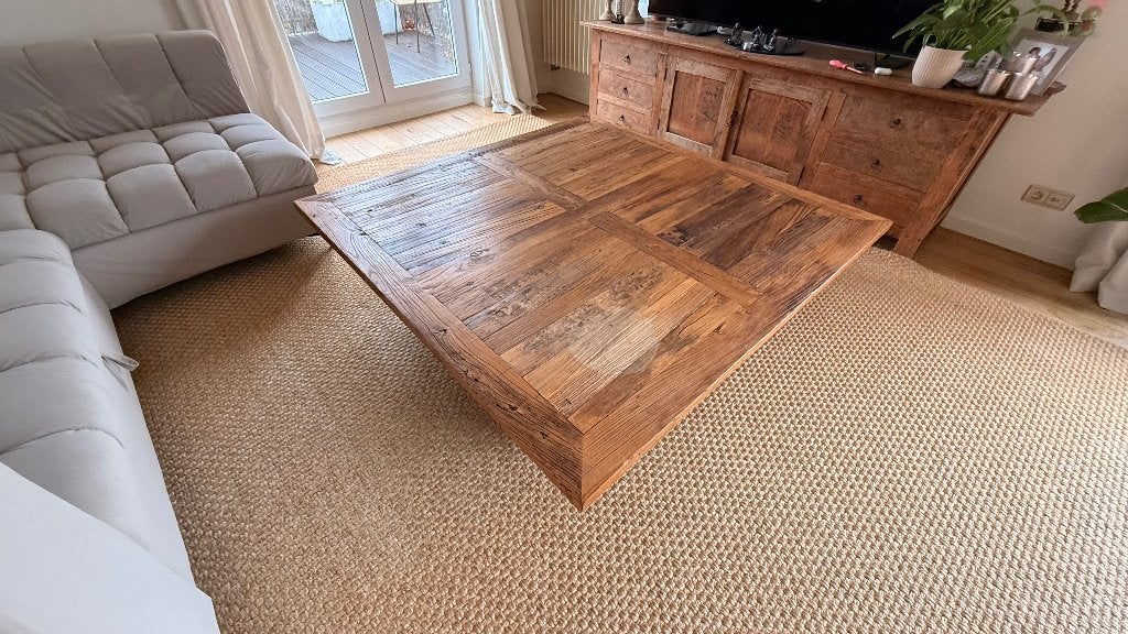 Table basse rustique, Maison & Meubles, Tables | Tables de salon, Utilisé, Moins de 50 cm, 100 à 150 cm, 100 à 150 cm, Carré, Teck