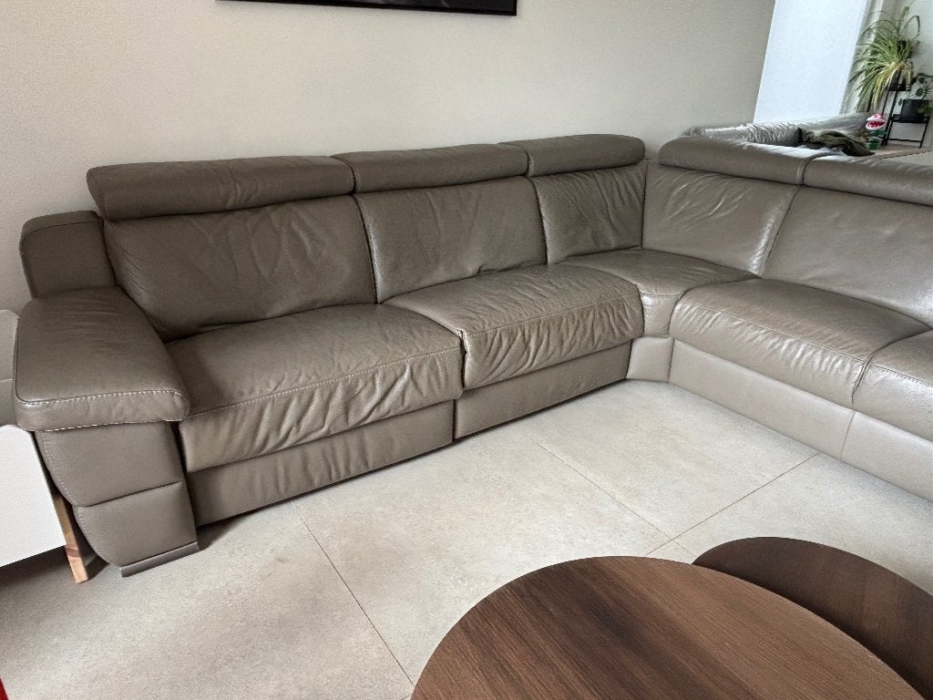 Hoekzetel in leder met elektrische relax, Huis en Inrichting, Ophalen, Gebruikt, Leer