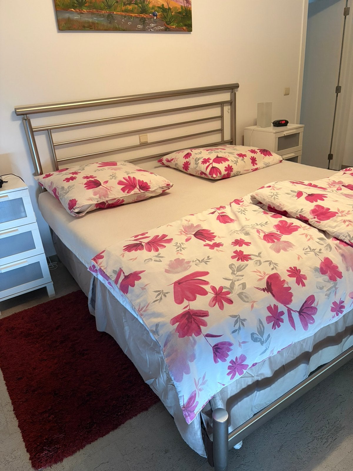 Modern metalen 2 persoonsbed met 2 boxspring van 90x180cm, Huis en Inrichting, Ophalen, Gebruikt, Overige kleuren, Tweepersoons