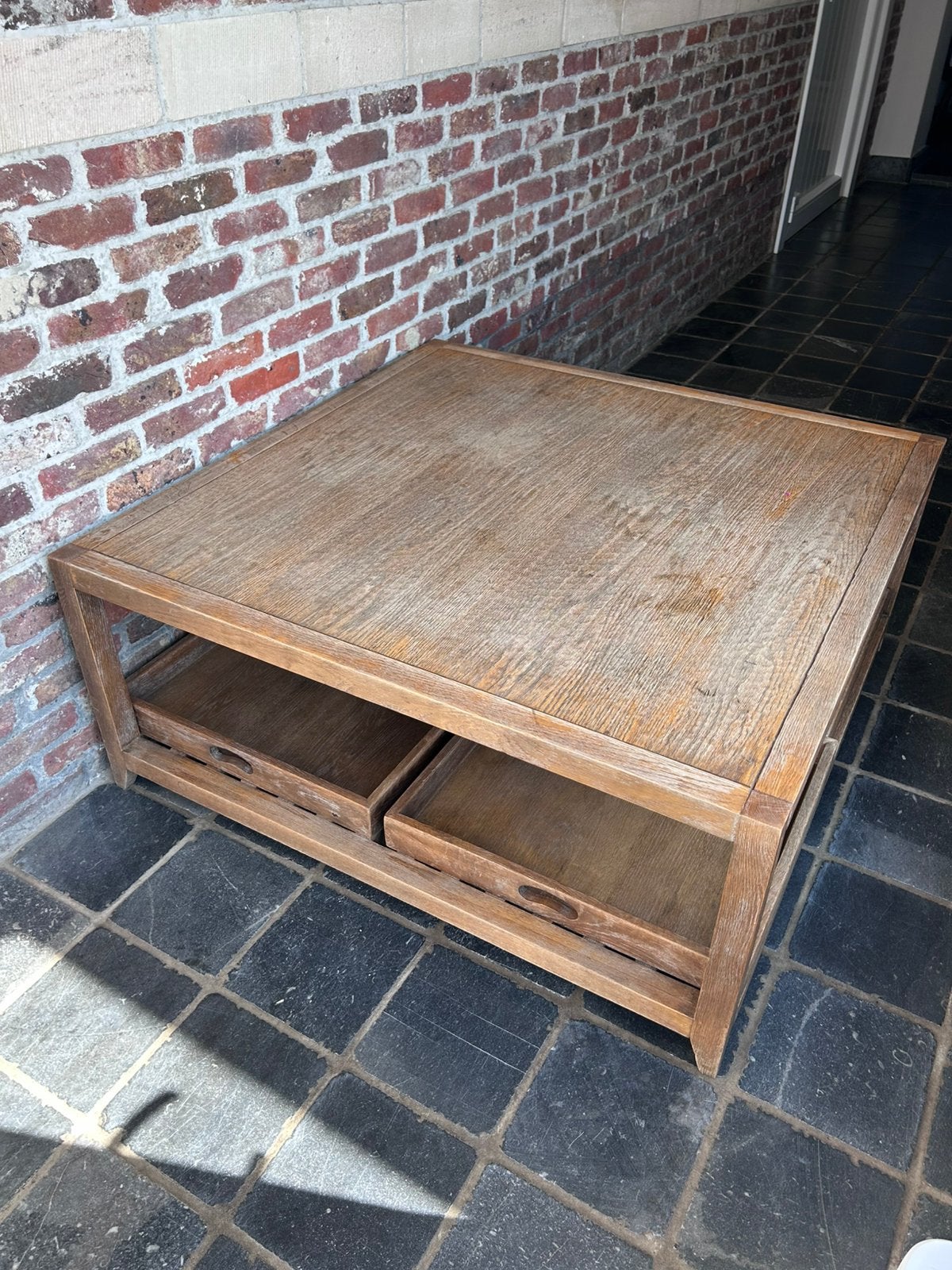 Houten salontafel – 100 x 100 x 42 cm, Huis en Inrichting, Tafels | Salontafels, Ophalen, Gebruikt, Vierkant, Landelijk