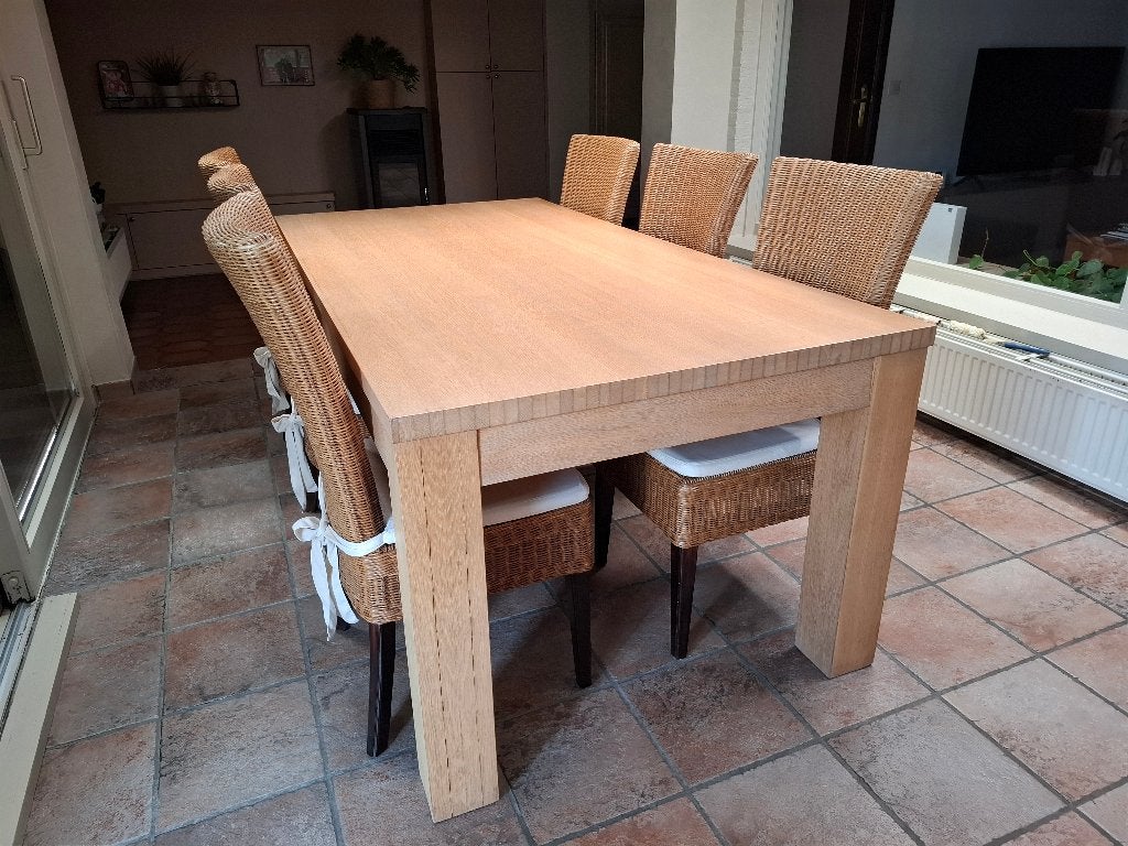 eettafel eik + 6 stoelen rotan GRATIS, Huis en Inrichting, Tafels | Eettafels, Gebruikt, 200 cm of meer, Vijf personen of meer