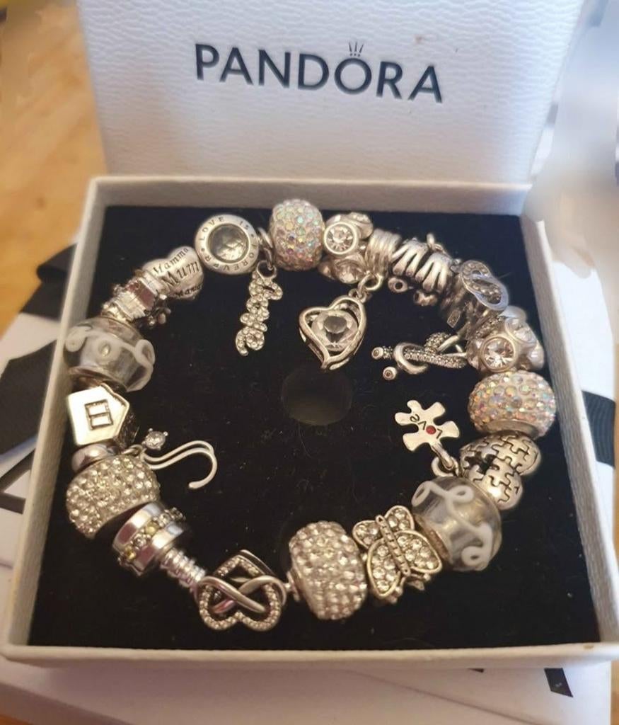 Bracelet Pandora + 20 charmes, Enlèvement ou Envoi, Argent, Argent