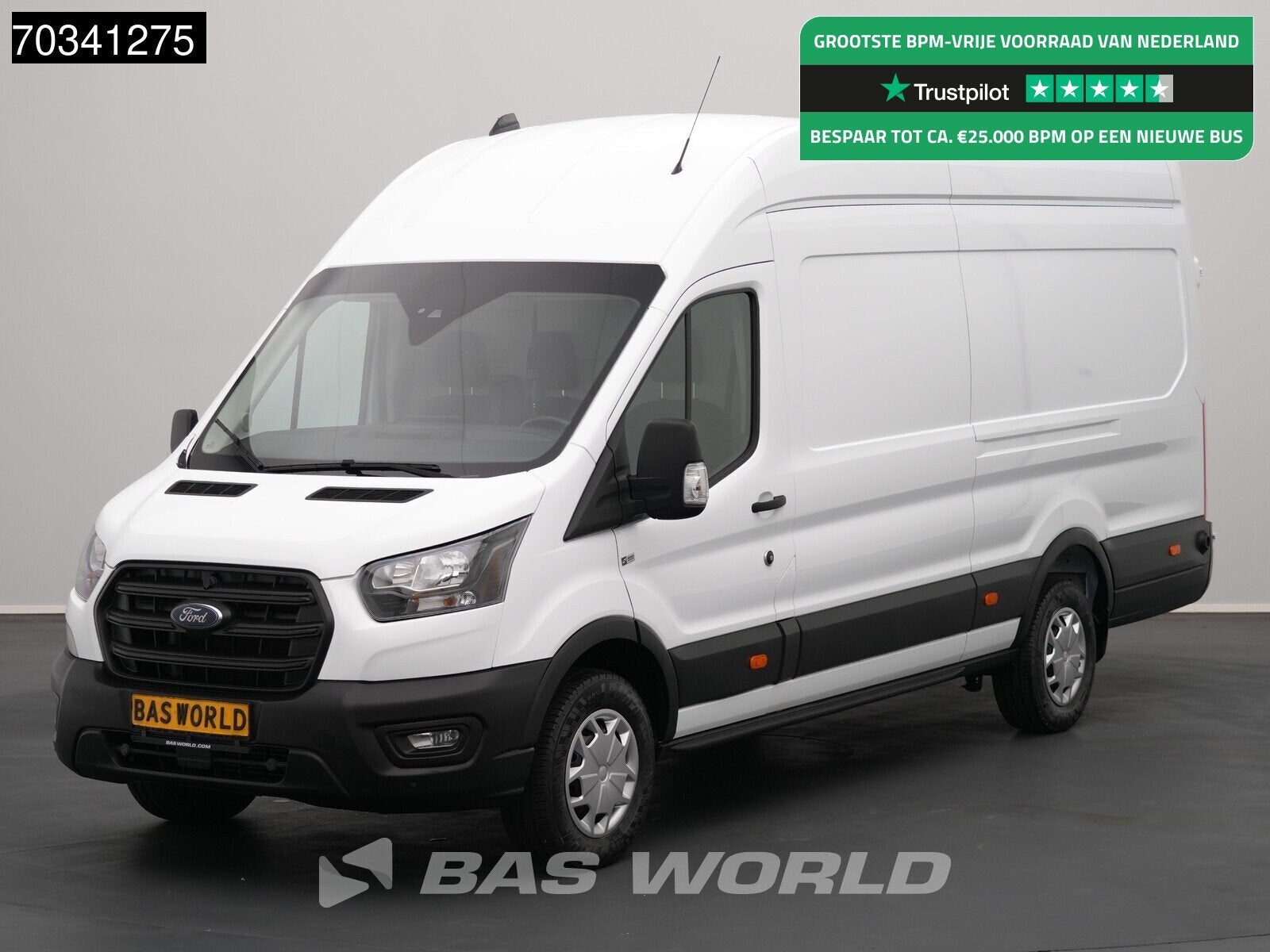 Ford Transit 130pk L4H3 Airco Cruise Navi Carplay Camera Par, Auto's, Stof, Euro 6, 4 cilinders, Wit