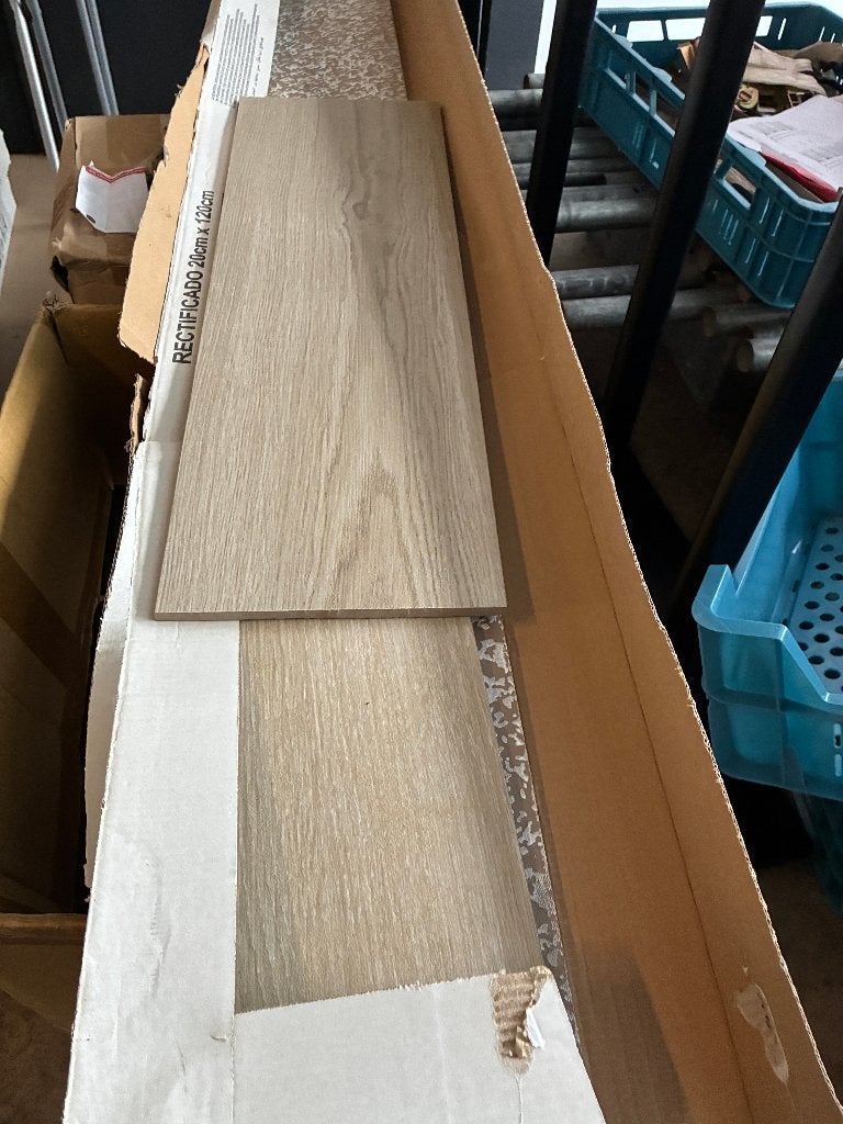 Parkettegel 20 x 120 cm grijs I 3 dozen (5 m²) + restje, Steen of Klei, 50 tot 150 cm, Nieuw, 5 tot 10 m²