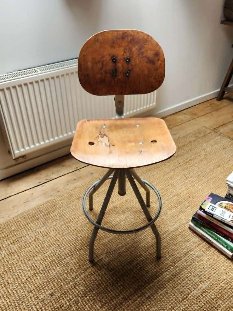 Chaise de bureau/tabouret d'atelier industriel vintage, Maison & Meubles, Enlèvement, Utilisé, Brun, Chaise de bureau
