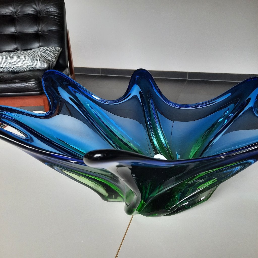Zeer mooie schaal in gekleurd glas, zeer goede staat, Ophalen, Zo goed als nieuw, Glas, Schaal