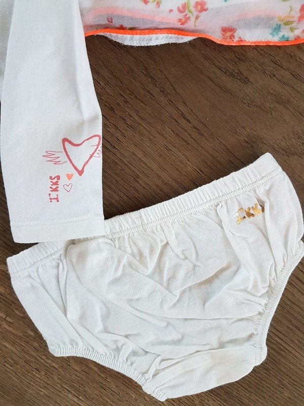 IKKS - Ensemble 3 pièces blanc + fleurs - T.18 mois/81 cm, Enlèvement ou Envoi, Ensemble, Ikks, Utilisé