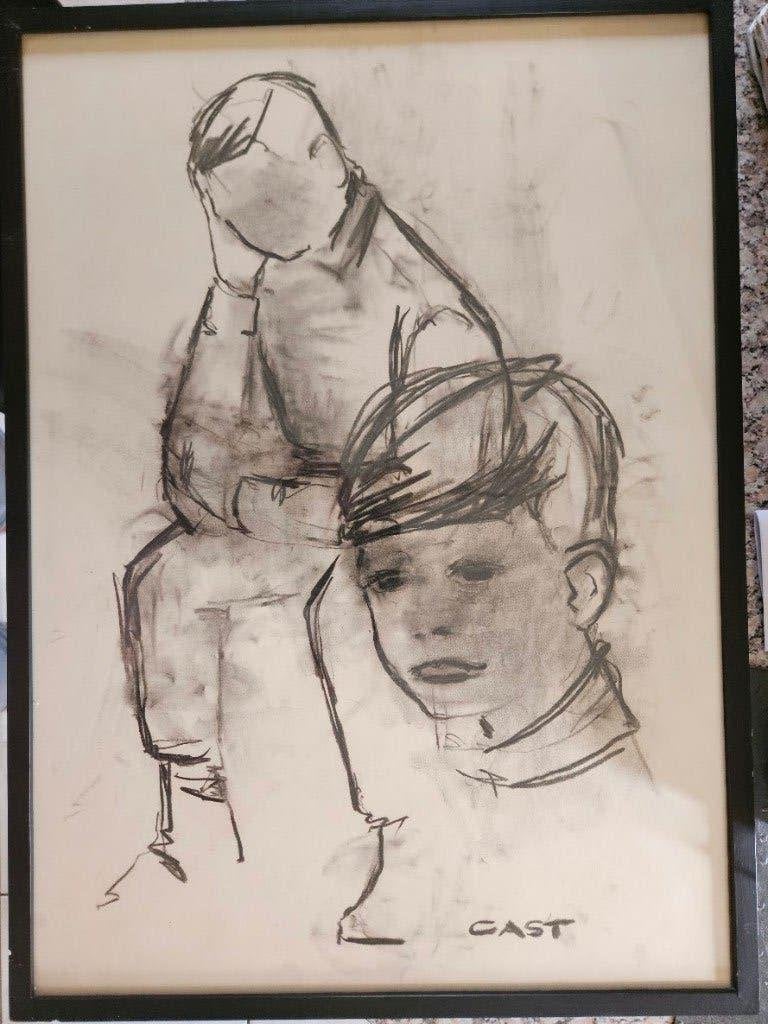 Lot 9  Kunstwerken (o.a. Van der Mast, Bosmans, Baksteen), Enlèvement, Portrait, Autres techniques, Encadré