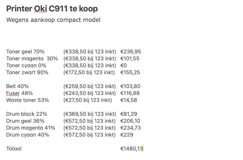 Imprimante Oki C911, Informatique & Logiciels, Wi-Fi intégré, Impression noir et blanc, Imprimante, Enlèvement