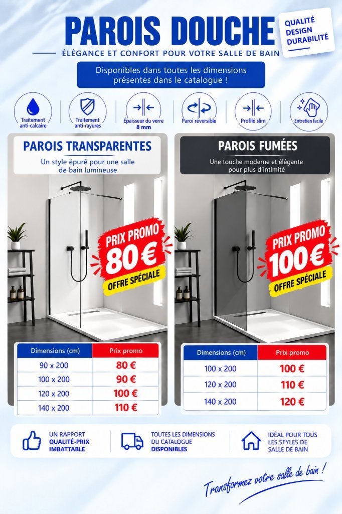 Transparant douchescherm/rook, Ophalen, Nieuw, Glas, Douche
