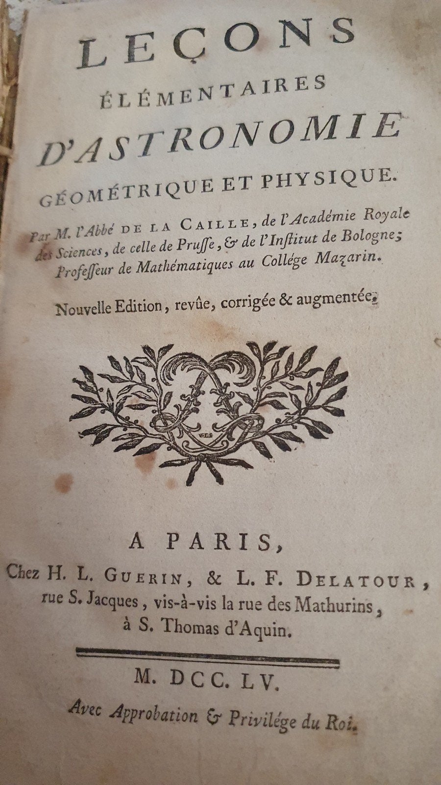 leçons élémentaires d'astronomie  de 1755, Enlèvement, Autres sujets/thèmes, De la Caille, Utilisé