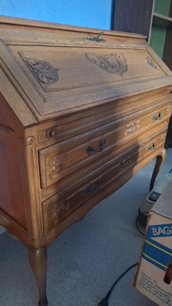 Titel:
Antieke / vintage eiken secretaire – massief houten s, Ophalen