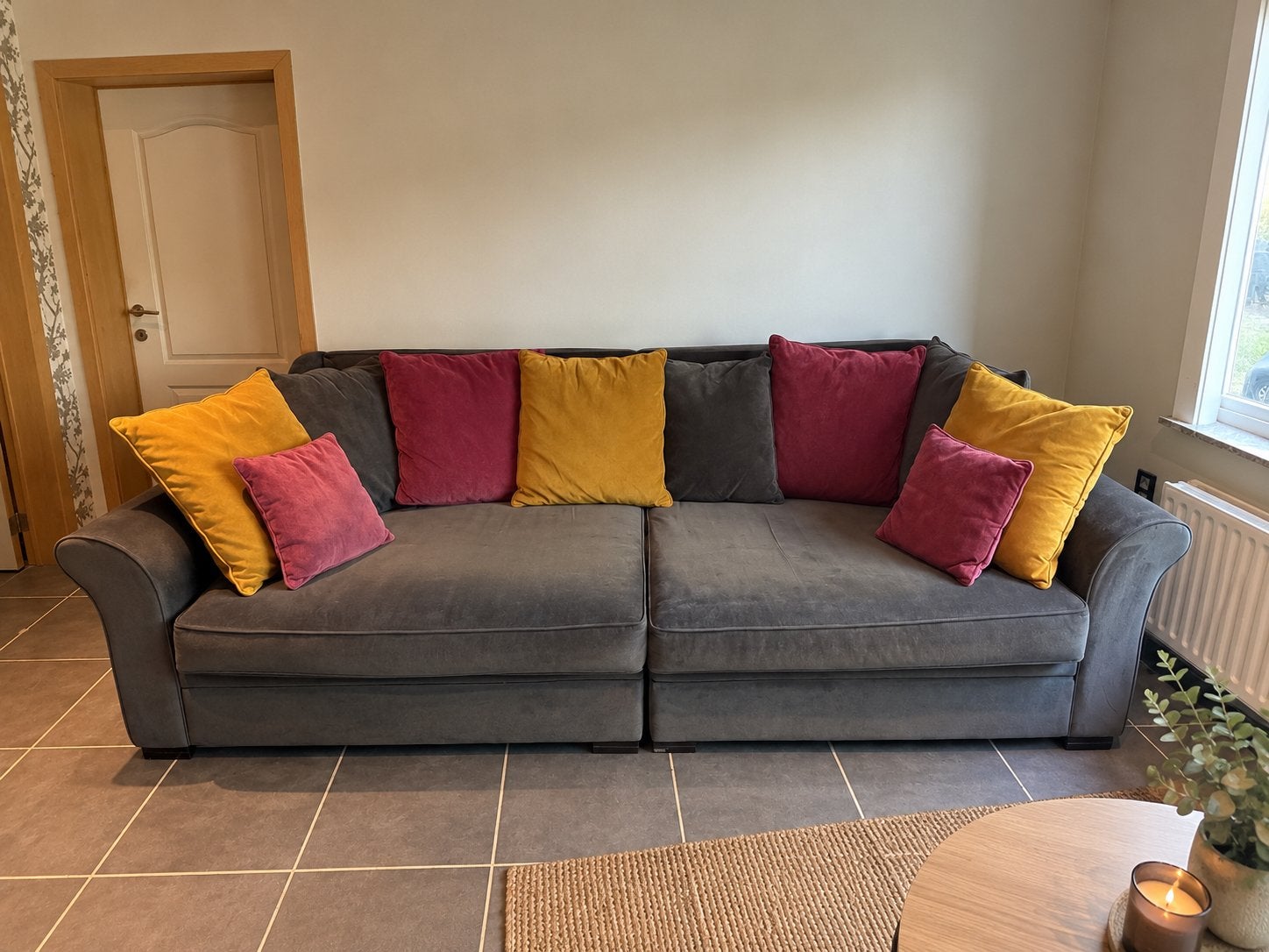 Grijze bigsofa 270 cm – Meubelen Gaverzicht (nieuw € 2.300), Maison & Meubles, Enlèvement, Utilisé