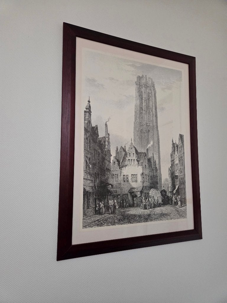 Reproductie Mechelen rond 1800, in mooie kader, Antiquités & Art, Art | Autres Art, Enlèvement