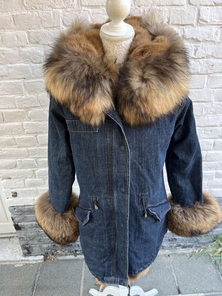 3/4 jeansbontjas (volledig gevoerd) L, Kleding | Dames, Jassen | Winter, Verzenden, Zo goed als nieuw, Maat 42/44 (L), Meerkleurig